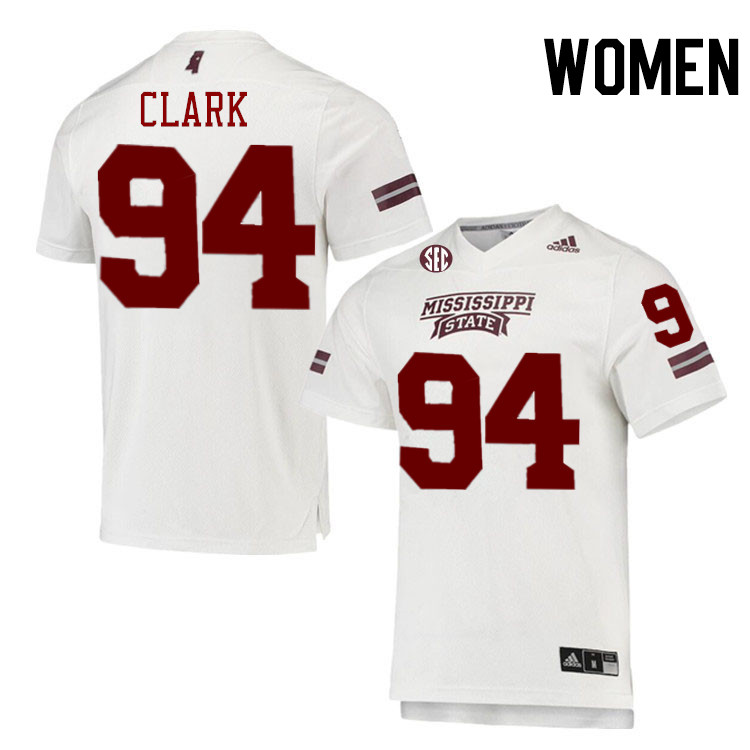 Women #94 Corey Clark Mississippi State Bulldogs College Football Jerseys Stitched-White